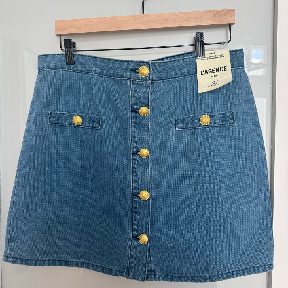 L'AGENCE NWT Denim Skirt with Gold Buttons